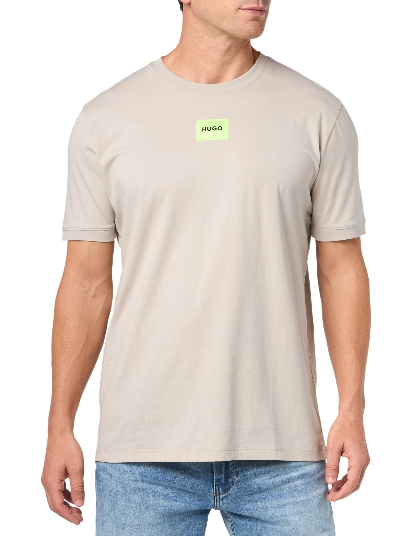 HOTHugo Mens Ribbed Crew Neck Regular Fit Center Logo T-Shirt