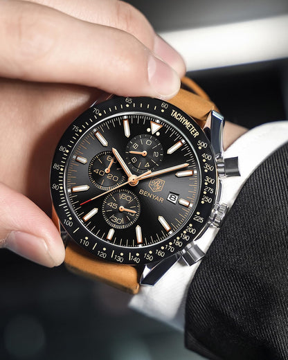 HOTBENYAR Watch for Men Analog Quartz Chronograph Waterproof Luminous Designer Mens Wrist Watches Business Work Sport Casual Dress Watch with Silicone Strap Elegant Gifts for Men