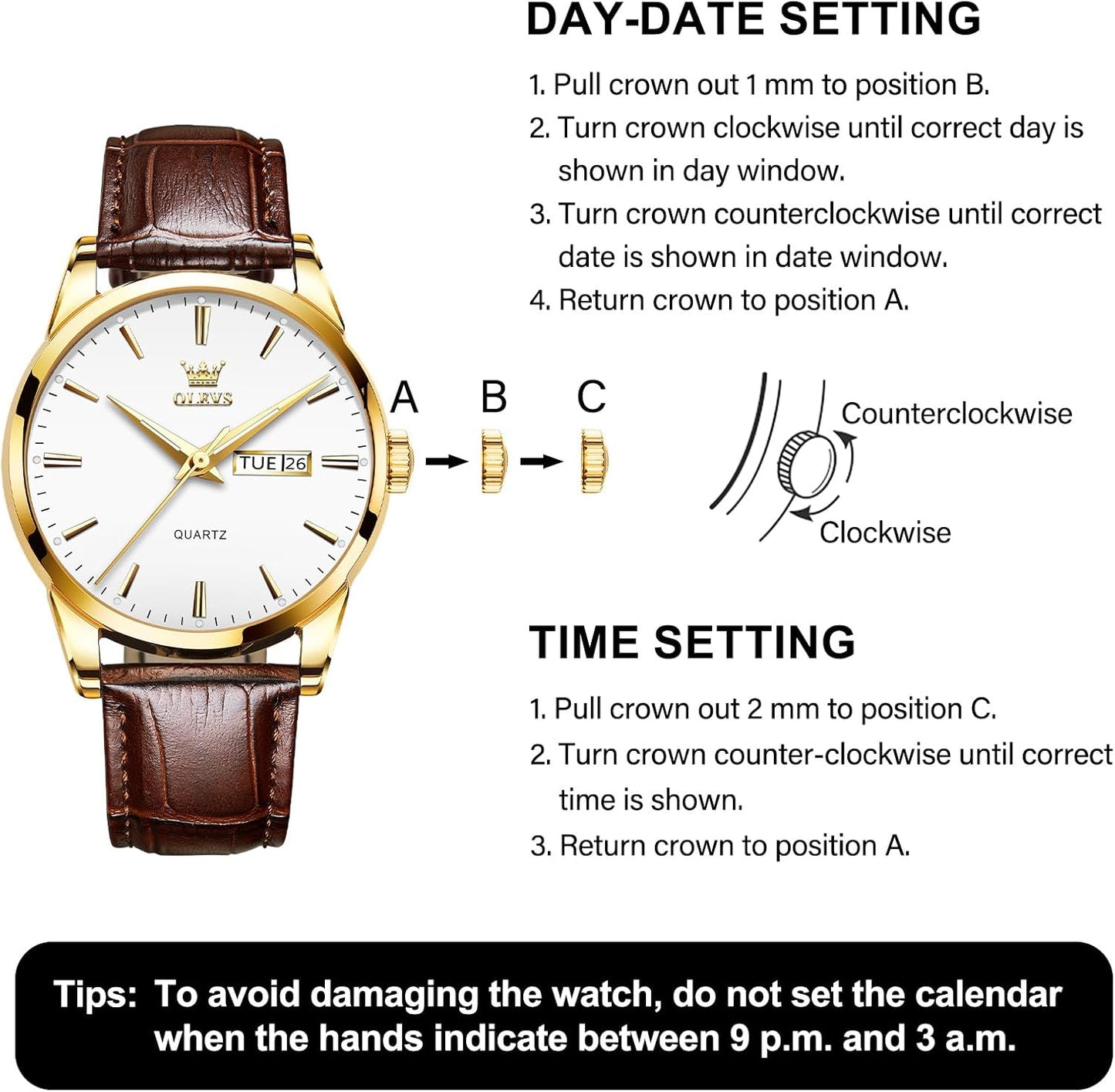 HOTQBAIZI Men's Casual Leather Watch, Easy to Read Three-Hand Analog Stainless Steel Watches for Men, Minimalist Day Date Waterproof Luminous Mens Quartz Wristwatch