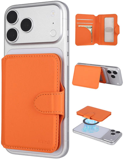 HOTSmall wallet for women,Magsafe Wallet for iphone,Credit Card Holder | magnetic wallet for iphone 17/16/15/14/13/12 Series,RFID Protection,Holds 6 Cards,ID Window,Cash Slot,Thin,Pocket Fit,Orange