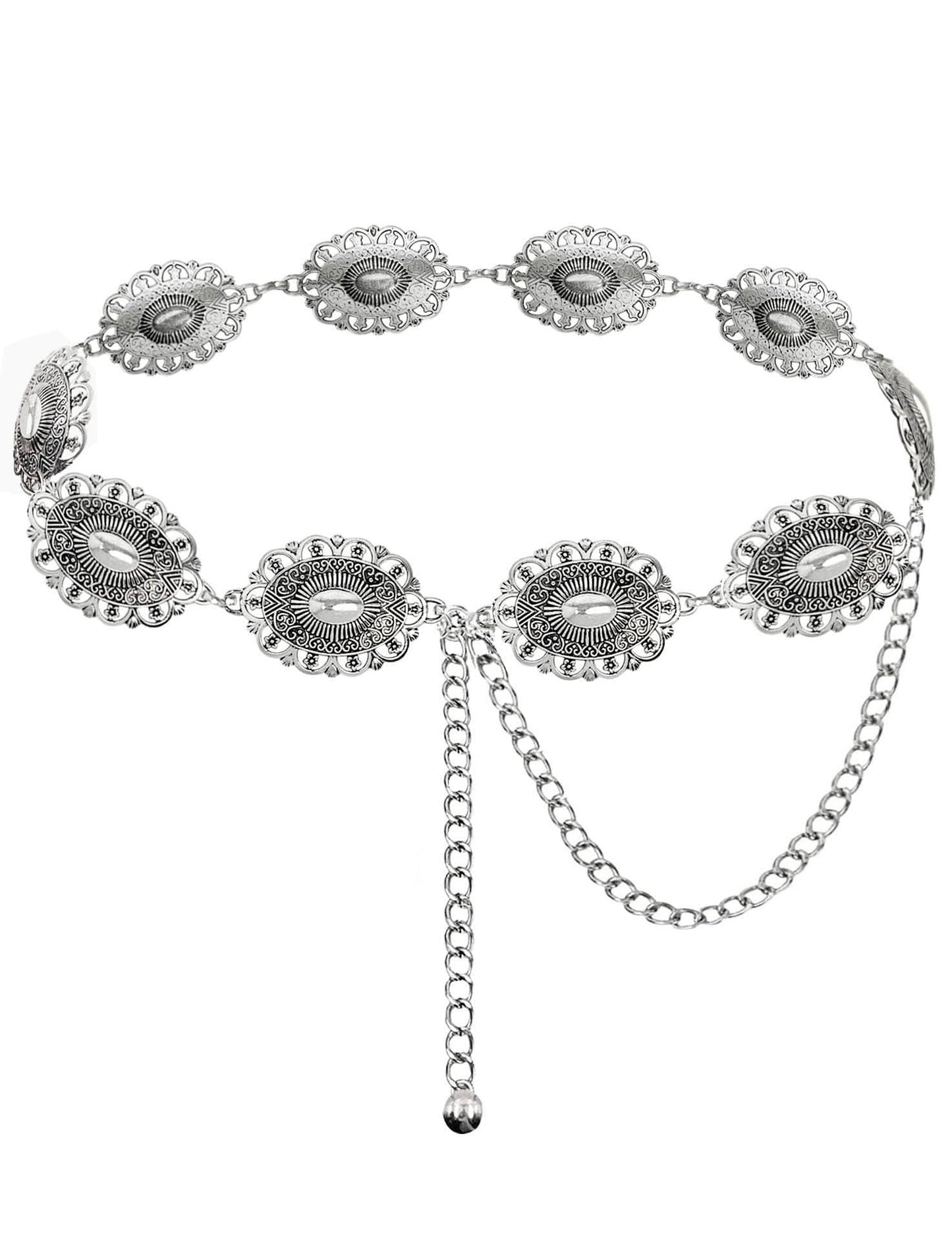 HOTTOPACC Western Metal Concho Belt for Women Cowgirl Chain Belts for Dresses Jeans Country Concert Outfit