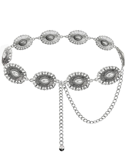 HOTTOPACC Western Metal Concho Belt for Women Cowgirl Chain Belts for Dresses Jeans Country Concert Outfit
