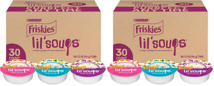 HOTFriskies Purina Grain Free Wet Cat Food Lickable Cat Treats Variety Pack, Lil' Soups With Salmon, Tuna or Shrimp - (Pack of 30) 1.2 oz. Cups