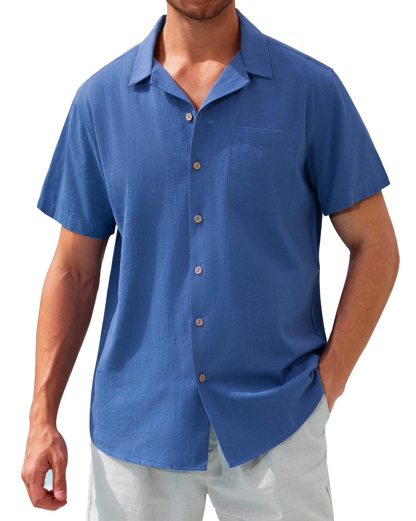 HOTAlimens & Gentle Mens Linen Shirts Cotton Hawaiian Shirts Short Sleeve Button Down Shirts Casual Summer Beach Tops