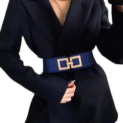 HOTWide Belts for Women Fashion Elastic Belt for Dresses Vintage Waist Belt Ladies Stretchy Belt Gold Buckle