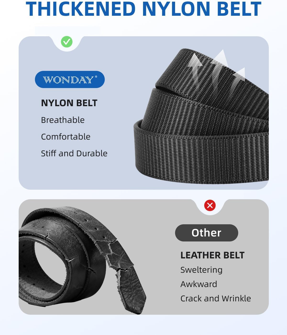 HOTWONDAY Ratchet Belts for Men 2 Pack Nylon Web No Hole Automatic Buckle Heavy Duty Work Belt for Golf Tactical Outdoor Hiking