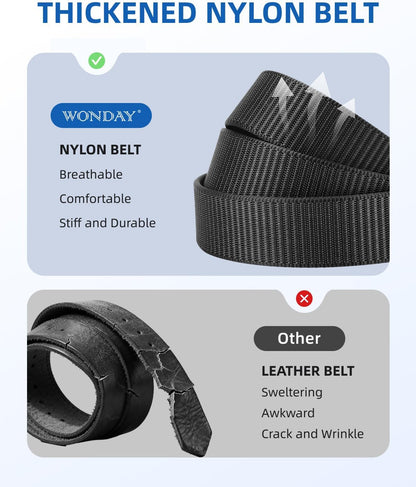 HOTWONDAY Ratchet Belts for Men 2 Pack Nylon Web No Hole Automatic Buckle Heavy Duty Work Belt for Golf Tactical Outdoor Hiking