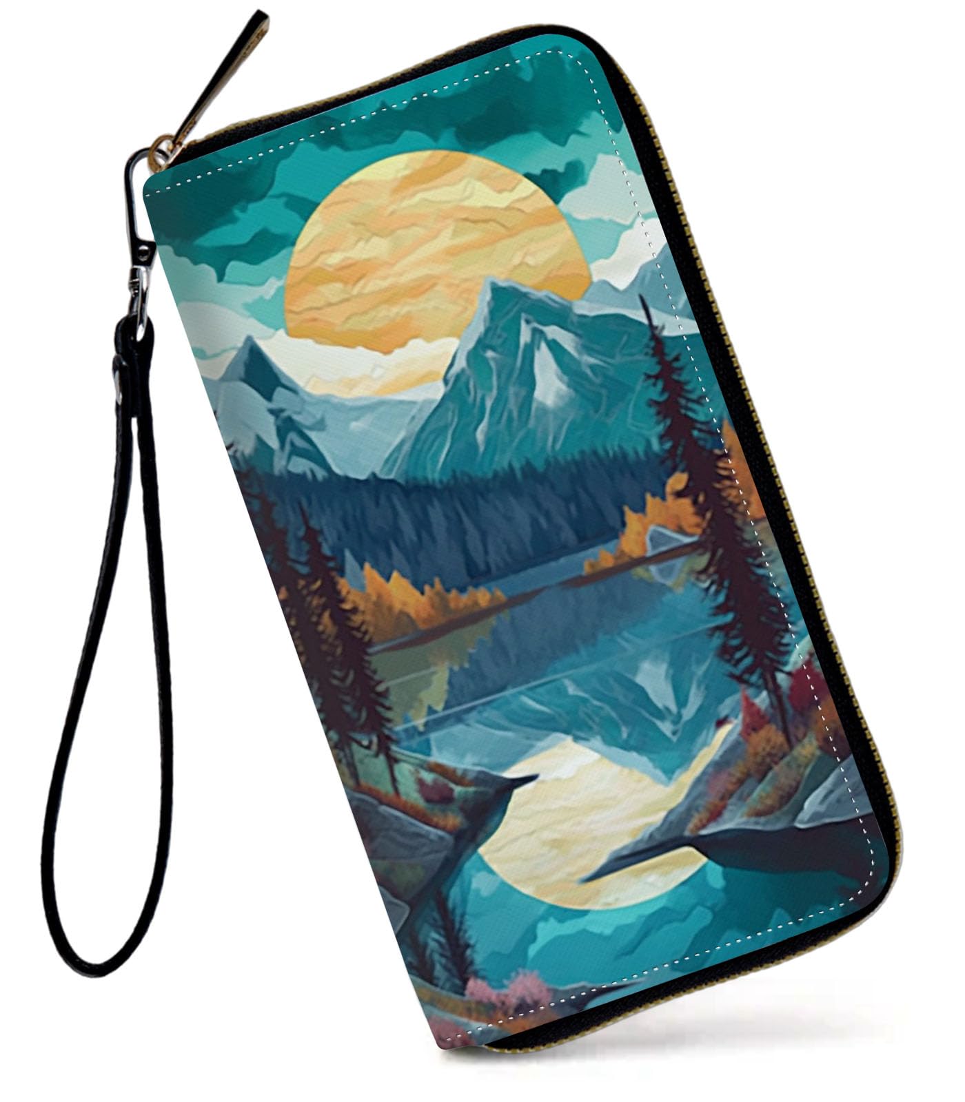 HOTWomens Wallet, Large Capacity RFID Blocking PU Leather Wristlet Wallets for Women Ladies Men Credit Card Holder Zipper Wallet Phone Holder Clutch Travel Purse, Art Moon Starry Night