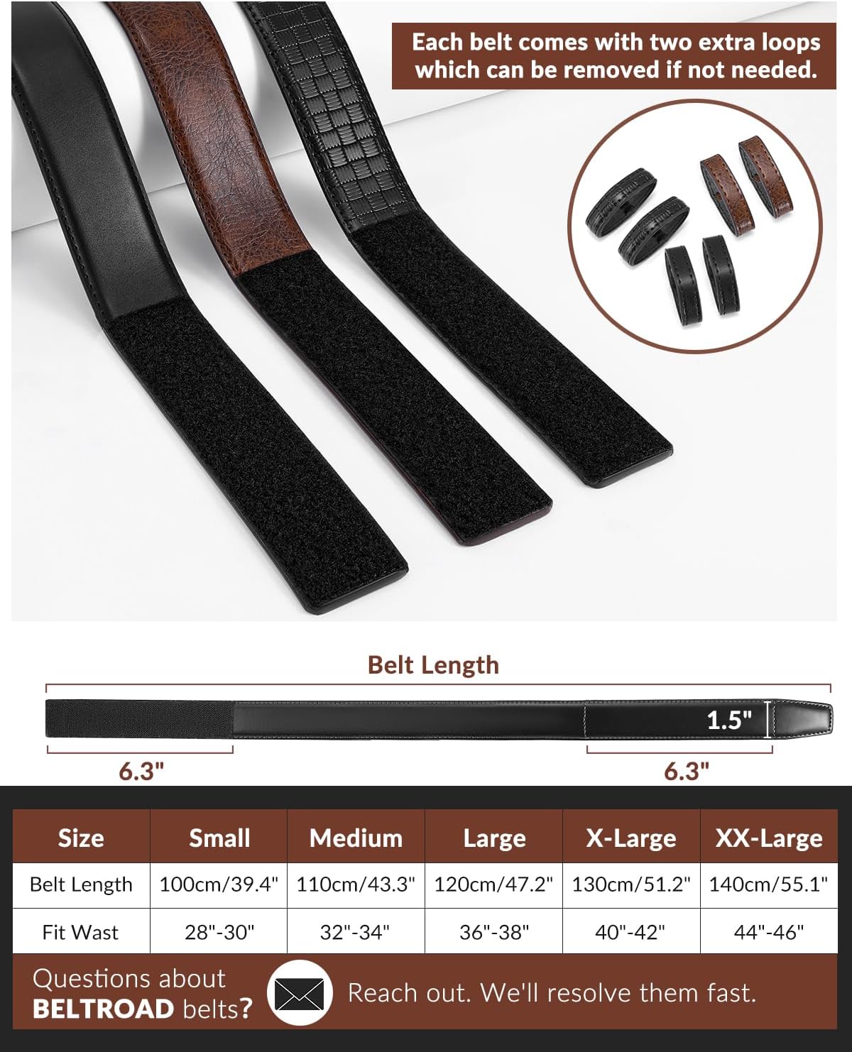 HOTBELTROAD Buckleless Belts Leather No Scratch Belt for Men Mechanic Belt | 1.5" Leather Technician belt Hook and Loop Belt Metal-Free TSA-Approved Men's No Buckle Belts Work Musicians Travel Gifts