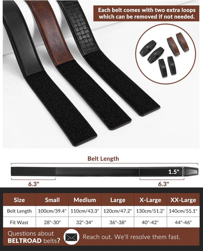 HOTBELTROAD Buckleless Belts Leather No Scratch Belt for Men Mechanic Belt | 1.5" Leather Technician belt Hook and Loop Belt Metal-Free TSA-Approved Men's No Buckle Belts Work Musicians Travel Gifts