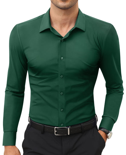 HOTLion Nardo Stretch Mens Dress Shirts Long Sleeve Slim Fit Dress Shirts for Men Muscle Fit Wrinkle Free Button Down Shirt