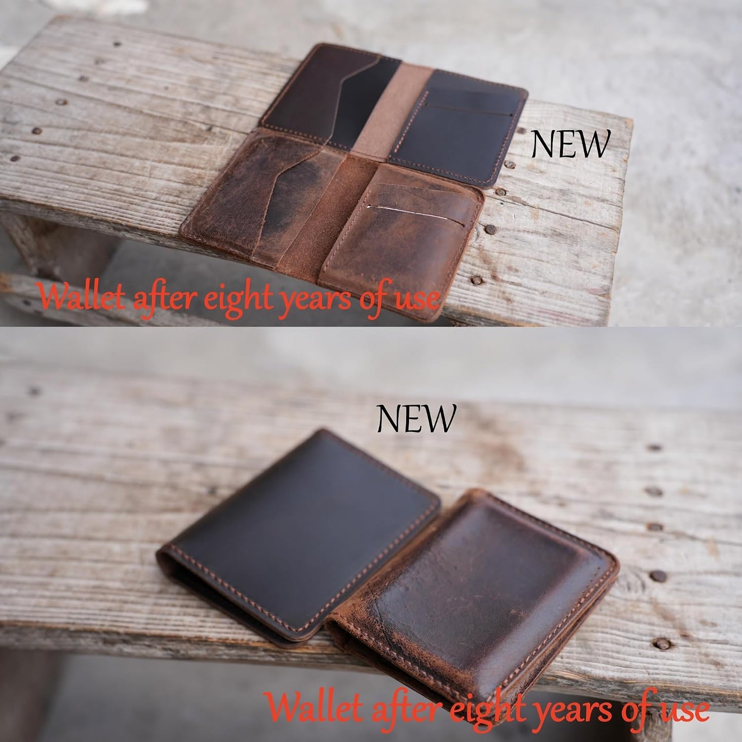 HOTJJNUSA Handmade Men Minimalist Leather Wallet Card Holder Distressed Wallets for Gifts (Darkbrown)