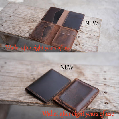 HOTJJNUSA Handmade Men Minimalist Leather Wallet Card Holder Distressed Wallets for Gifts (Darkbrown)