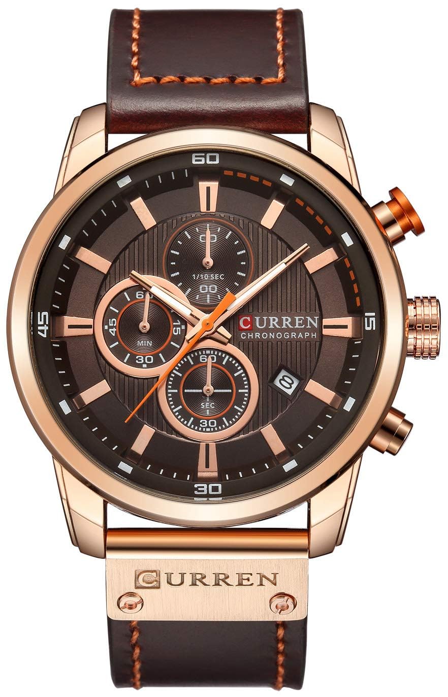 HOTFANMIS Mens Sport Military Analog Quartz Watch Chronograph Classic Casual Business Dress Waterproof Watch Multifunctional Wristwatch with Leather Strap