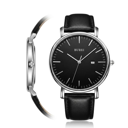 HOTBUREI Ultra Thin Minimalist Men Watch, All Black Stainless Steel Mesh Band,Analog Waterproof Casual Business Wristwatch, Gift for Father