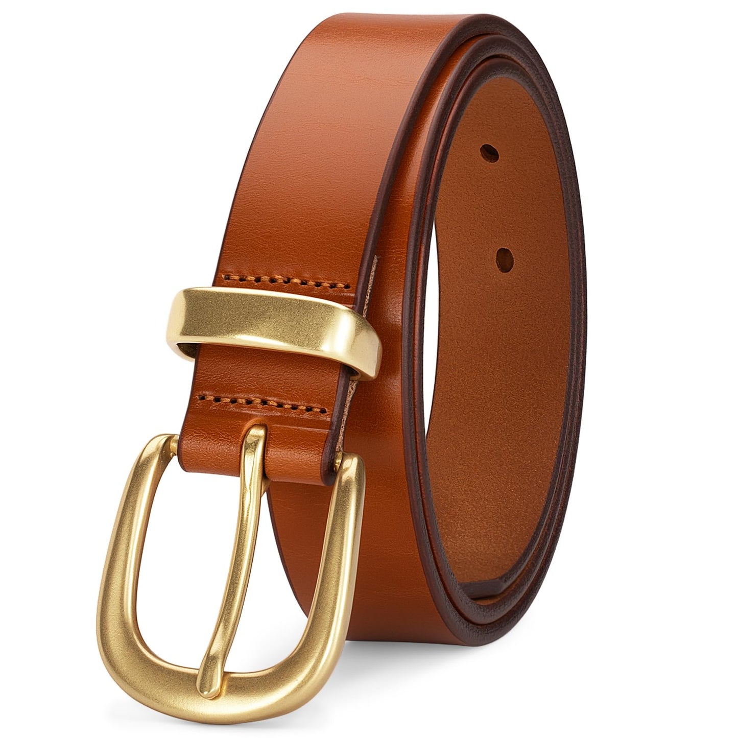HOTWomens Belts for Jeans 1.1" Width Ladies Belts for Dresses Full Grain Leather Gold Buckle Belt Gift Box