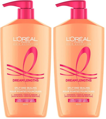 HOTL'Oreal Paris Elvive Dream Lengths Shampoo and Conditioner Set, Seals Split Ends, Hydrating & Strengthening Hair Repair, Fine Castor Oil and Vitamins B3 and B5, 56 Fl Oz Set