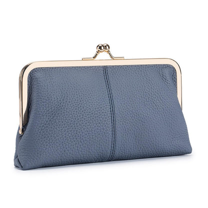 HOTVintage Kiss Lock Leather Wallet for Women, Clutch, Orange | Genuine Leather, Multi-card Slots Card Holder Clutch Purse Travel Wallet
