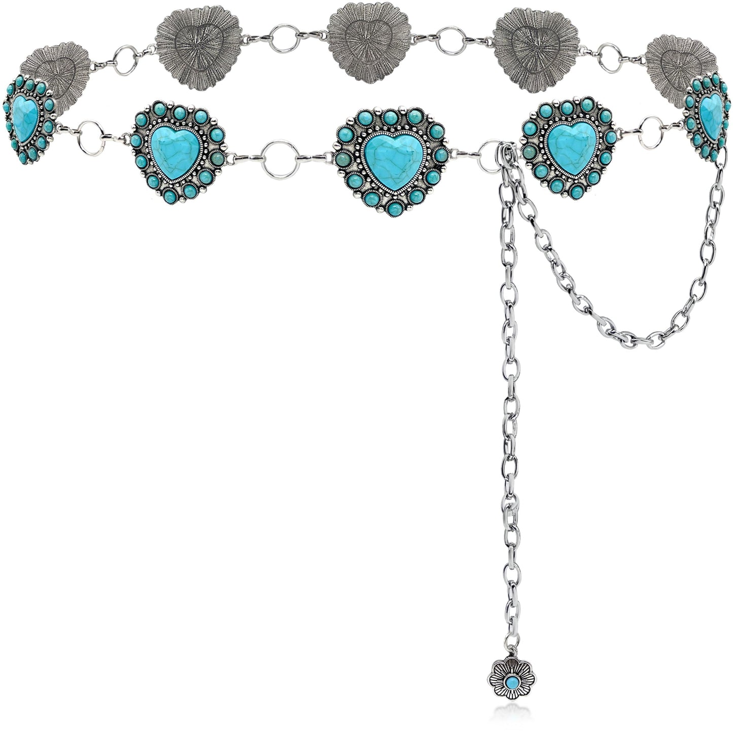 HOTTurquoise Chain Belt for Women, Western Cowgirl Concho Belt | Turquoise Concho Accents with Silver Chains for Western, Cowgirl, Rodeo, Festival and Denim Looks
