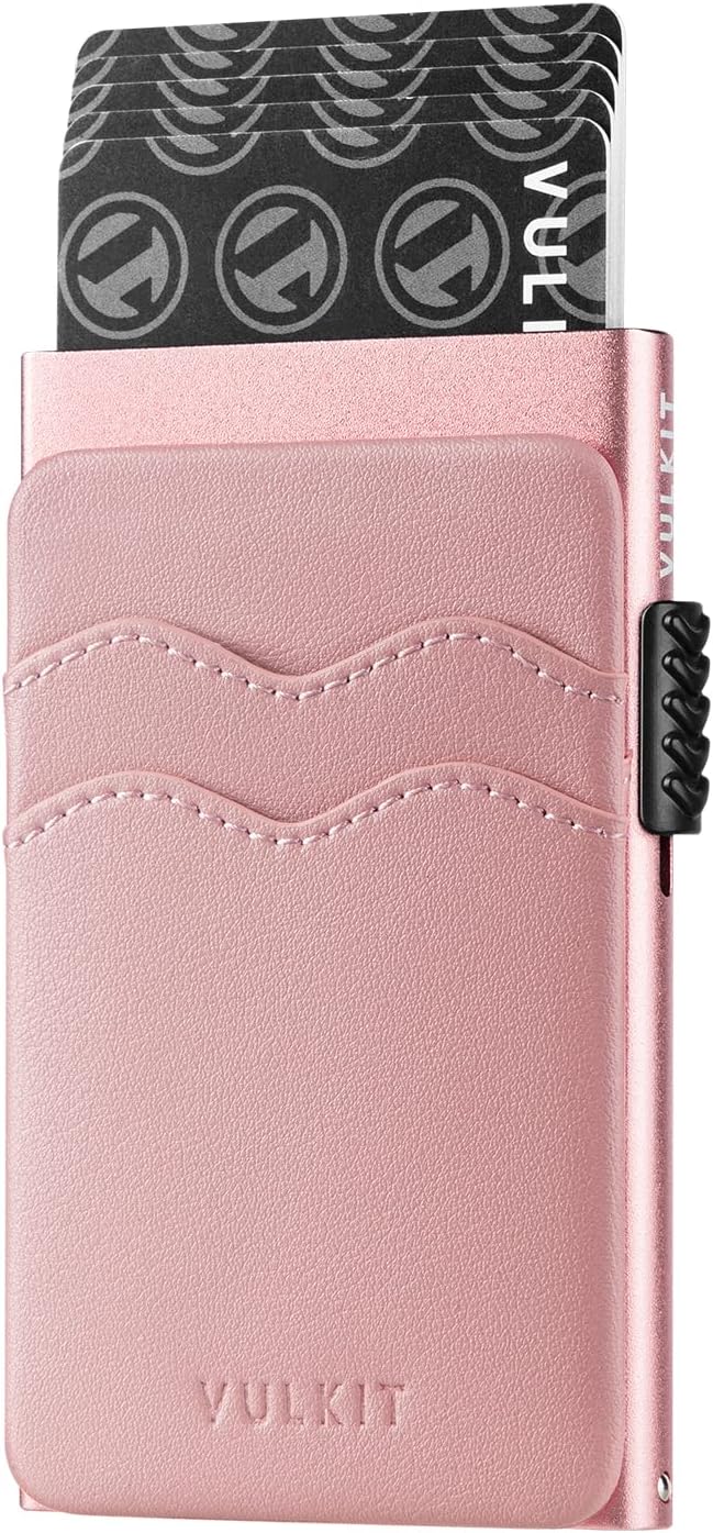 HOTVULKIT Credit Card Holder Minimalist Slim Pop Up Wallet with Leather Slots RFID Blocking for Men and Women Holds 7 Cards and Notes Rose