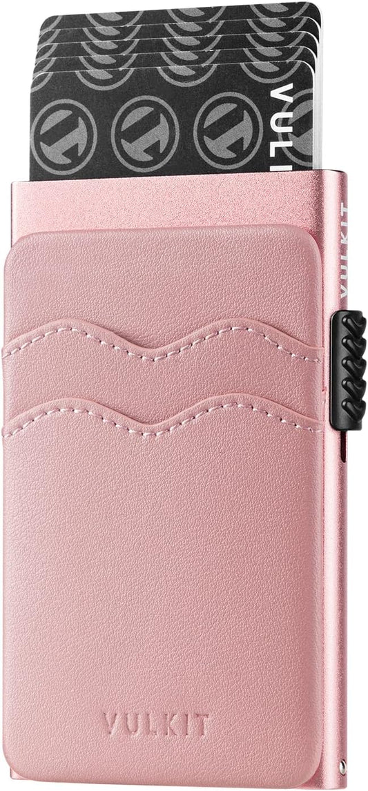 HOTVULKIT Credit Card Holder Minimalist Slim Pop Up Wallet with Leather Slots RFID Blocking for Men and Women Holds 7 Cards and Notes Rose