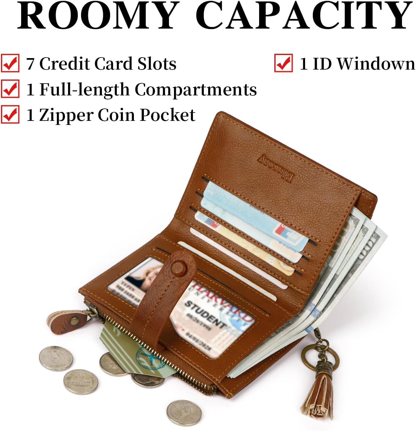 HOTLeather Wallet Women,RFID Blocking Small Wallets for Women Compact Bifold Slim Wallet Card Holder With Zipper Coin Pocket Brown