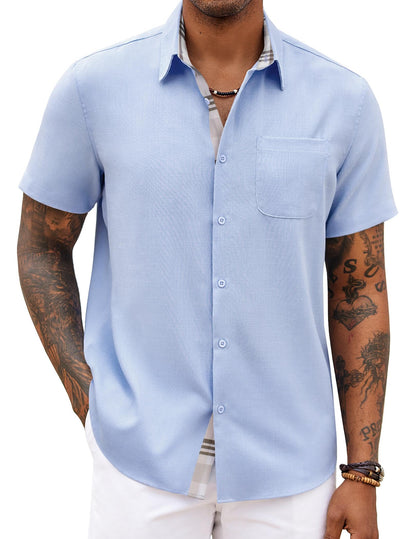 HOTCOOFANDY Men's Button Down Shirts Short Sleeve Casual Summer Beach Vacation Wedding Shirt with Pocket
