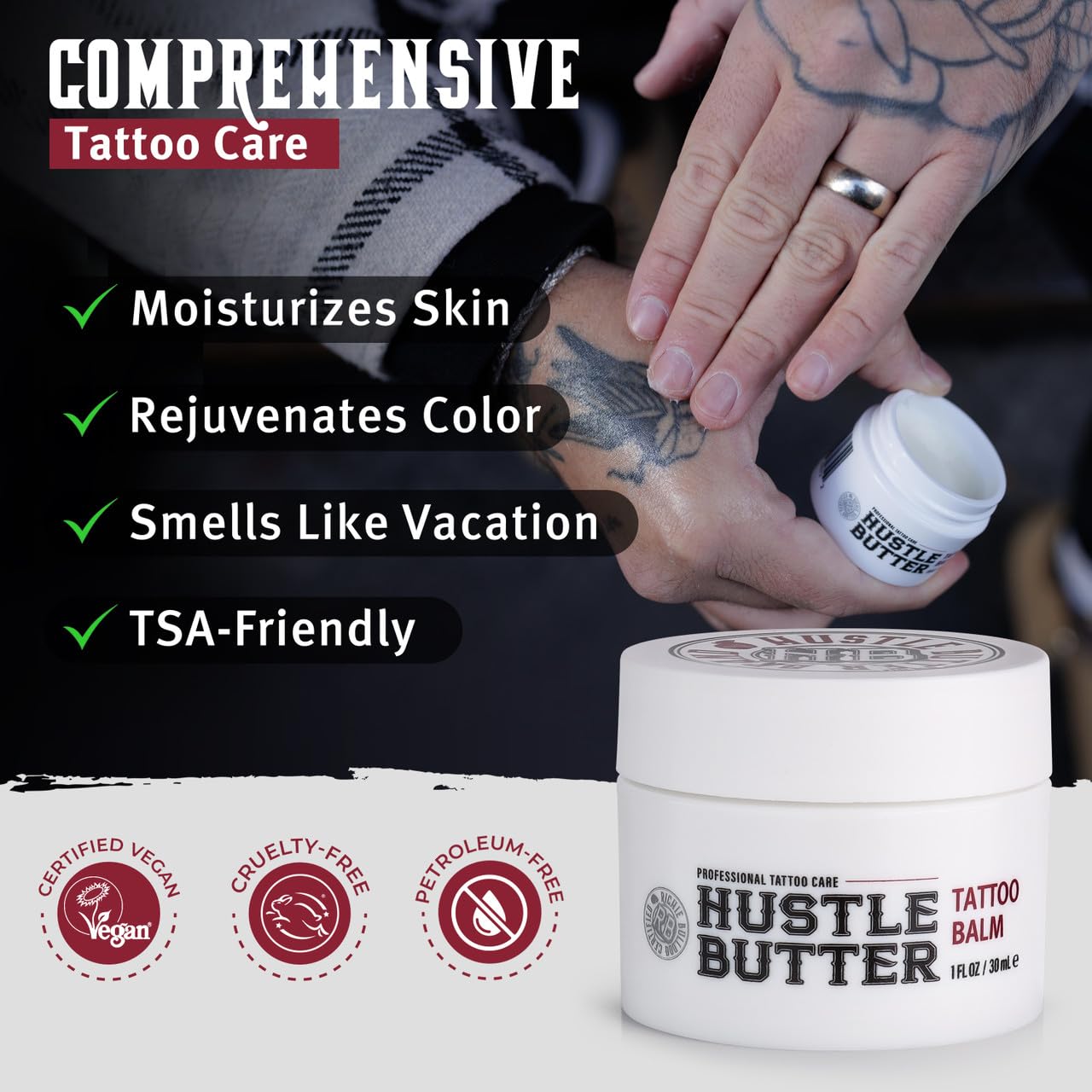HOTHustle Butter Deluxe – Tattoo Butter for Before, During, and After the Tattoo Process – Lubricates and Moisturizes – 100% Vegan Replacement for Petroleum-Based Products – 1 oz
