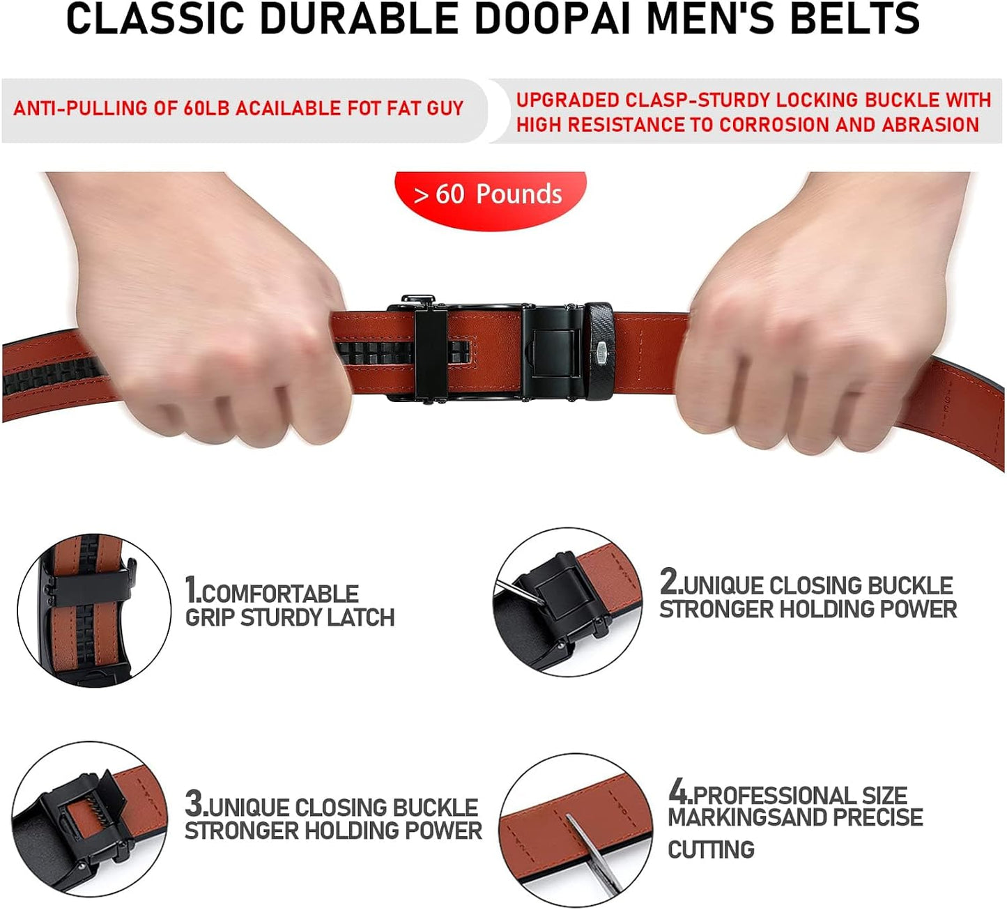 HOTDOOPAI Men's 2 Pack Ratchet Dress Belt - Adjustable 1 3/8" Genuine Leather, Size Length Can Be Cut, With Gift Box