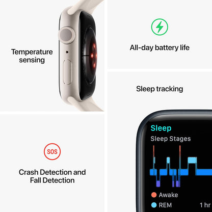 HOTApple Watch Series 8 (GPS, 45MM) - Starlight Aluminum Case with Starlight Sport Band (Renewed Premium)