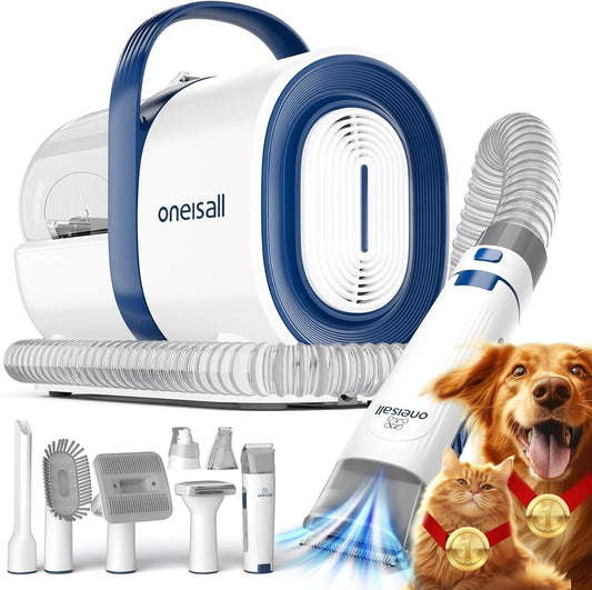 HOToneisall Dog Grooming Vacuum, Pet Grooming Vacuum with Clipper Nail Grinder, 1.5L Dust Cup Dog deshedding Brush with 7 Tools for Shedding Pet Hair, Home Cleaning(Blue)