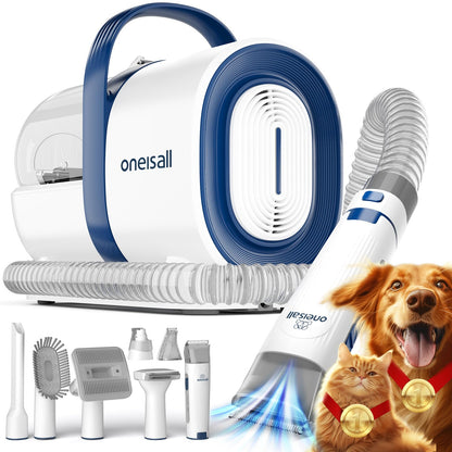 HOToneisall Dog Grooming Vacuum, Pet Grooming Vacuum with Clipper Nail Grinder, 1.5L Dust Cup Dog deshedding Brush with 7 Tools for Shedding Pet Hair, Home Cleaning(Blue)