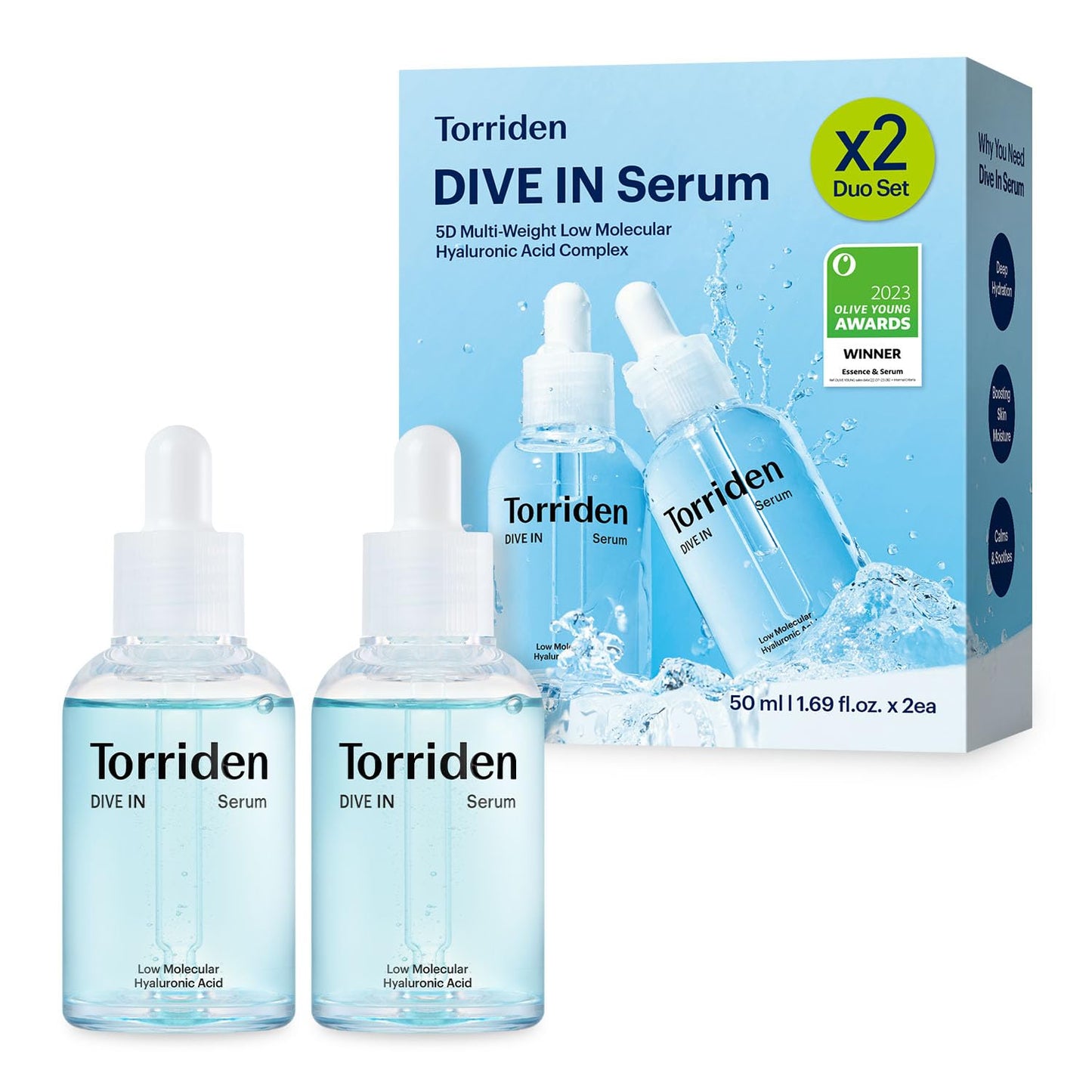 HOTTorriden DIVE IN Hyaluronic Acid Serum for Deep Hydration | Korean K-Beauty Glass Skin Plump Glow | Lightweight Fast-Absorbing Face Serum 50ml (1.69 fl.oz.)