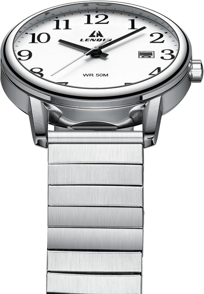 HOTLN LENQIN Mens Watches Easy Read Analog Quartz Sport Waterproof Watch for Men with Date and 38mm Stainless Steel Expansion Band