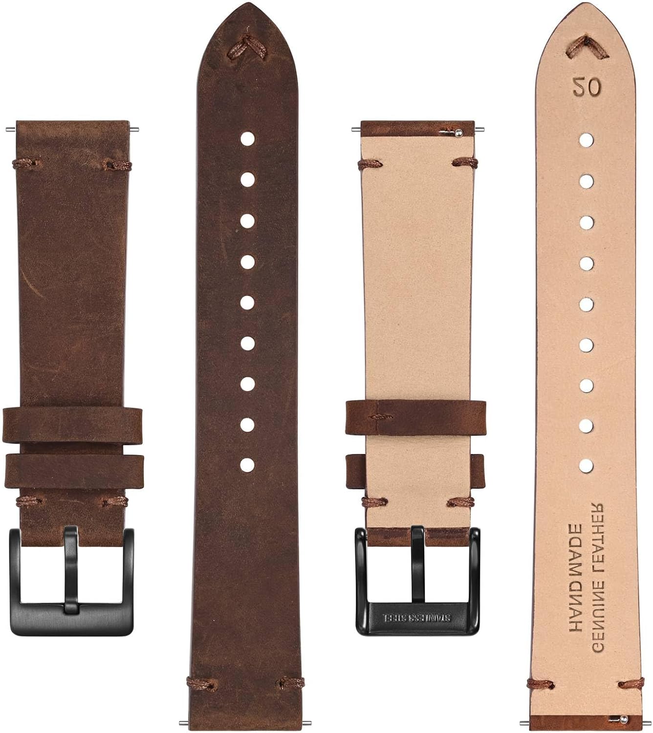 HOTBISONSTRAP Distressed Leather Watch Strap, Watch Replacement Bands for Men, Quick Release Spring Bars, Band Width 18mm 19mm 20mm 22mm 24mm