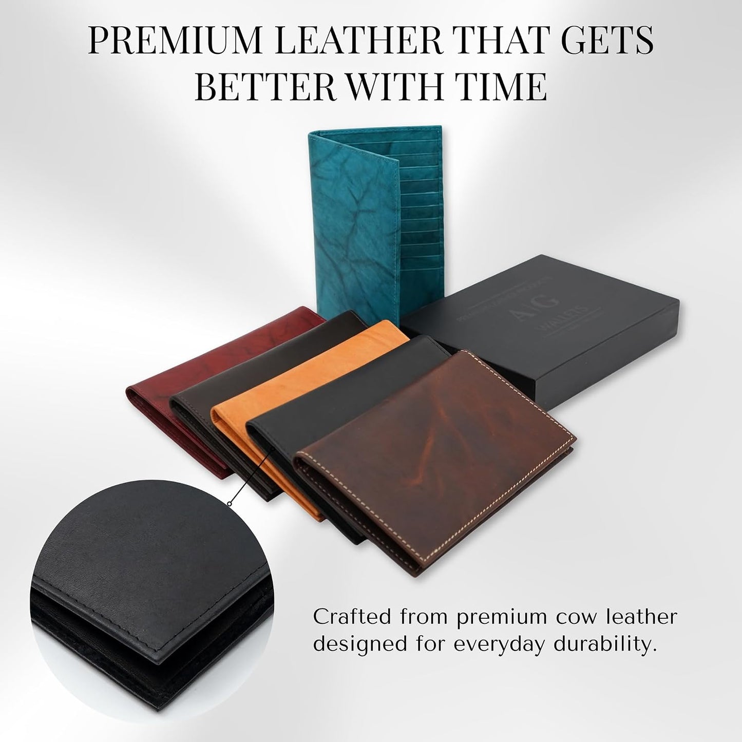 HOT20 Card Wallet for Men, Long RFID Leather Credit Card Holder, Black | 2 Bill Compartments | ID Window | Open Bifold | Organized Carry | Jacket Friendly