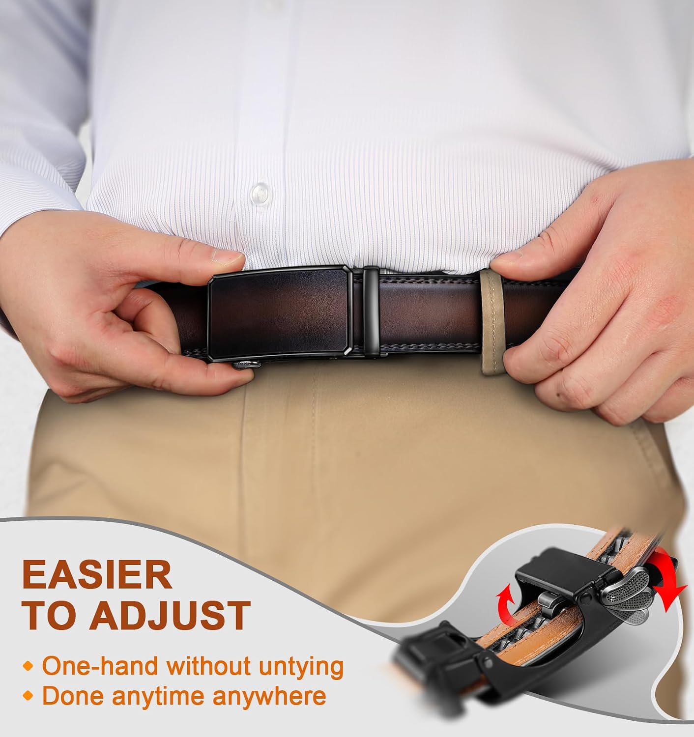 HOTKEMISANT Men's Ratchet Leather Belt 2Pack-Trimmable 1 3/8“-Gift Boxed | Smooth Sliding | Micro Adjustable Fit | Tailored Size | Holeless Understated Elegance