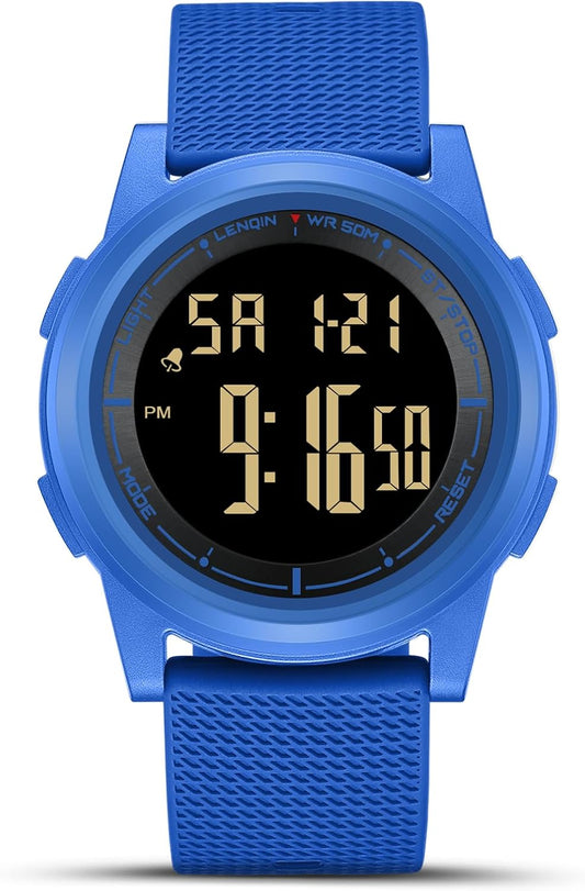 HOTHANPOSH Mens Digital Watch Ultra Thin Minimalist Sports Waterproof Outdoor LED Screen Large Face Wrist Watches for Men with Back Light Alarm Date Stopwatch