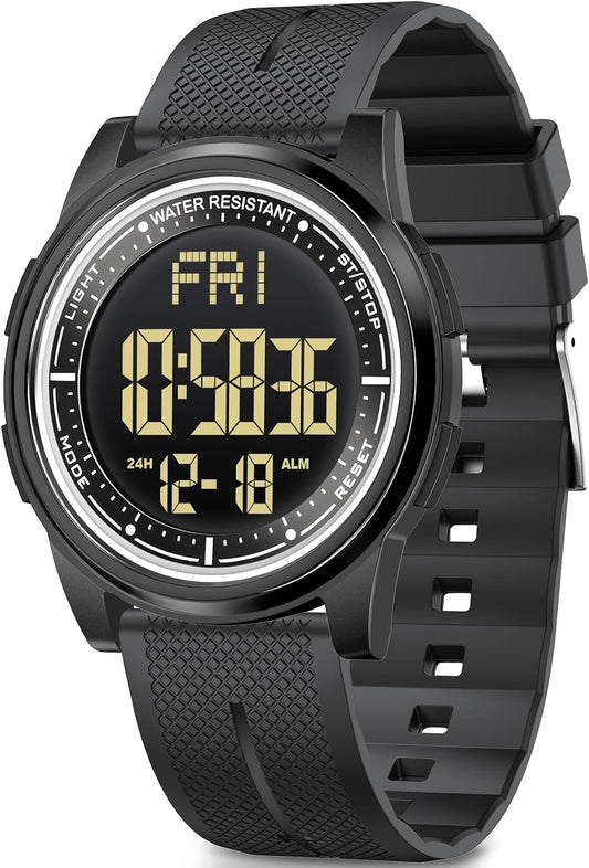 HOTBeeasy Digital Watch for Men Women, 50M Waterproof, Ultra-Thin & Lightweight, 44mm Silicone Sports Watch with Alarm, Stopwatch, Countdown, Ideal for Gym, Running, School, Daily Wear