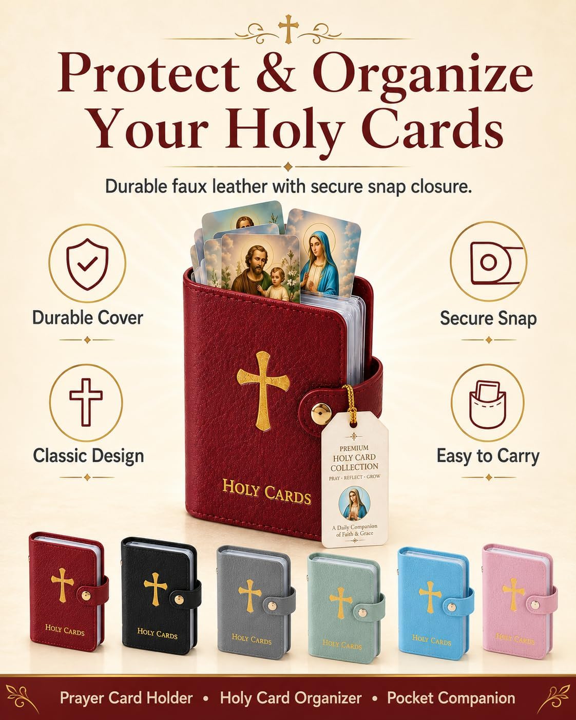 HOT6PCS Prayer Card Holder Holy Book Athletes Catholic Bible Cases for Woman Id Organizer Carrying Rosary Pocket Genuine Faux Leather Men with 50 Sleeves Laminated Saint Album Religious