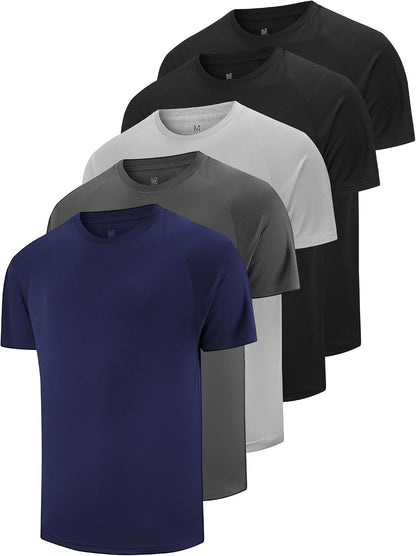 HOT5 Pack Men's Dry Fit T Shirts Athletic Running Gym Workout Short Sleeve Tee Shirts for Men