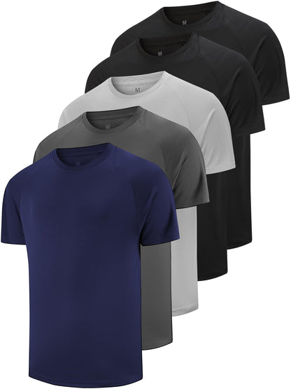 HOT5 Pack Men's Dry Fit T Shirts Athletic Running Gym Workout Short Sleeve Tee Shirts for Men