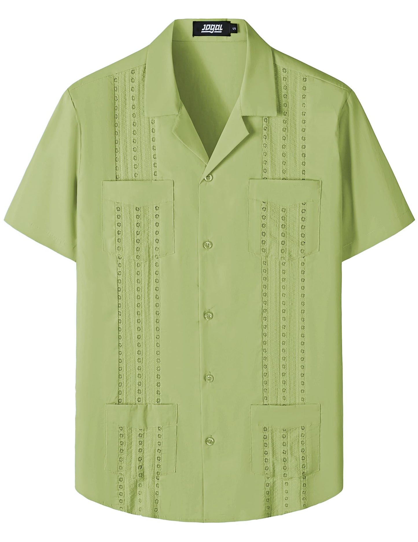 HOTJOGAL Mens Guayabera Shirts Cuban Short Sleeve Casual Button Down Beach Shirt