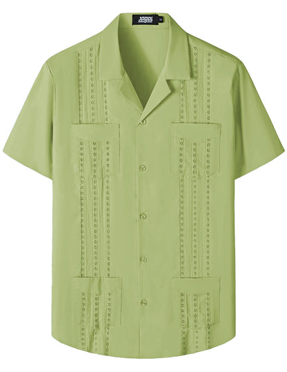 HOTJOGAL Mens Guayabera Shirts Cuban Short Sleeve Casual Button Down Beach Shirt
