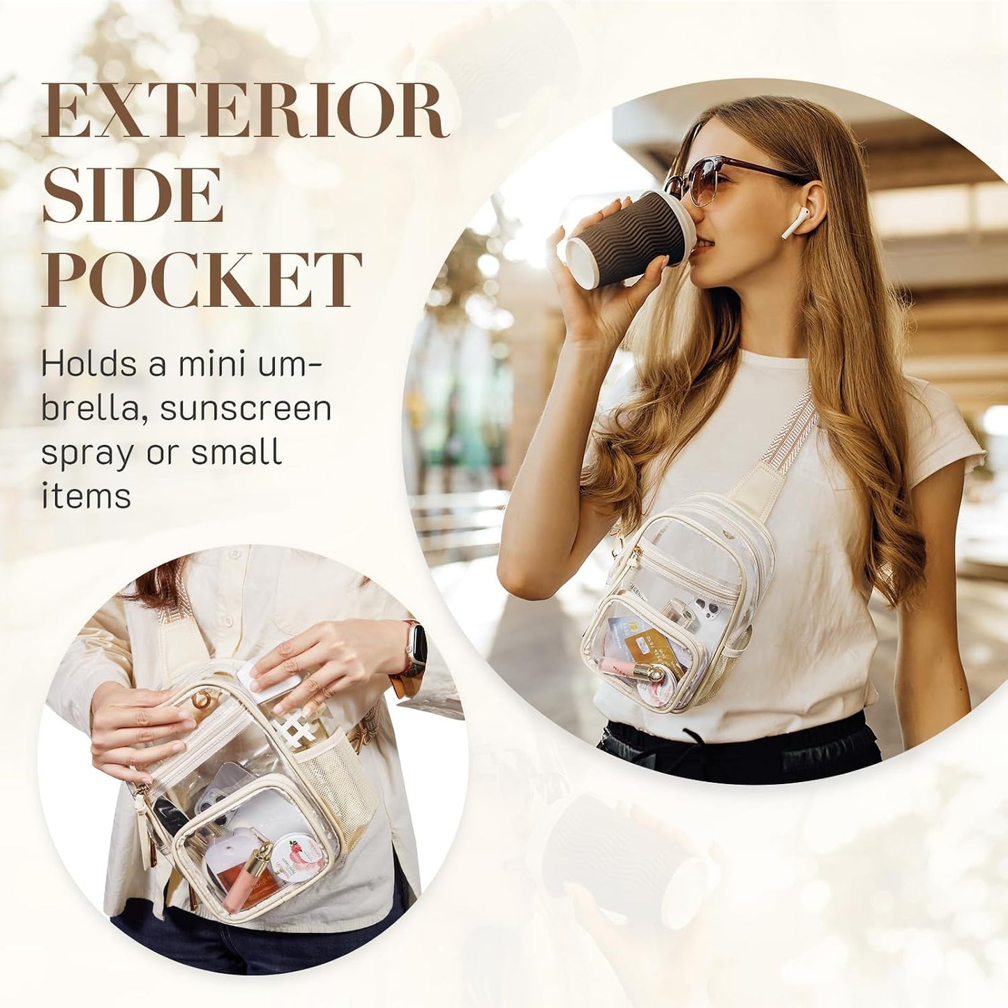 HOTMissnine Clear Bag for Stadium Events Clear Sling Bag Fanny Pack Crossbody Purse for Sport Concert with Side Mesh Pocket