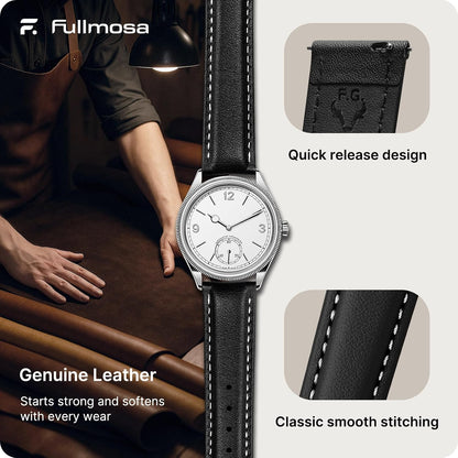 HOTFullmosa 19mm Quick Release Leather Watch Band | Traditional Smartwatch Replacement Strap for Women Men Formal Daily Commute, Black&Silver Buckle