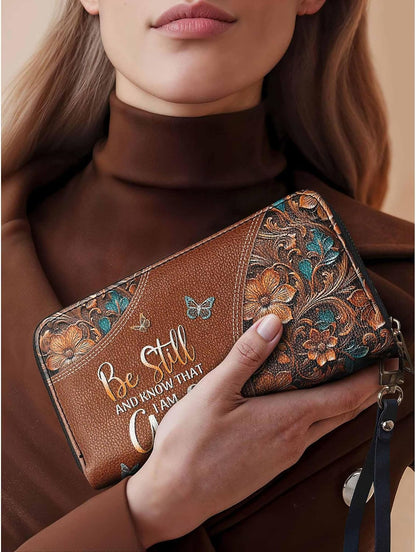 HOTPersonalized Christian Bible Verse Leather Wallet, God Faith RFID Blocking Credit Card Holder Clutch Purse Wristlet, Religious Inspirational Gift for Women Girl (Stillness - Psalm)