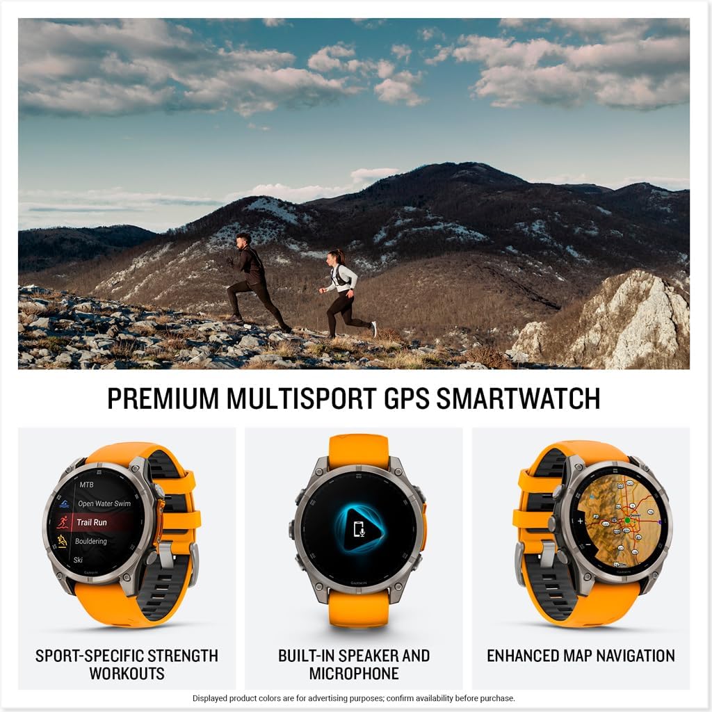 HOTGarmin fēnix® 8 – 47 mm, AMOLED, Sapphire, Premium Multisport GPS Smartwatch, Long-Lasting Battery Life, Dive-Rated, Built-in LED Flashlight, Titanium with Spark Orange/Graphite Band | Sapphire Lens, Titanium Bezel, Spark Orange and Graphite Silicone B