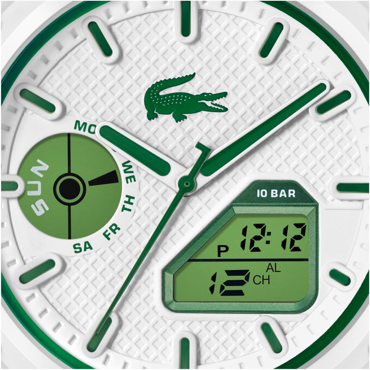 HOTLacoste LC33 Men’s Analog-Digital Quartz Watch - Silicone Strap with Crocodile Texture, TR90 Octagonal Case, Alarm, Chronograph and Calendar -Bold, Sporty Timepiece