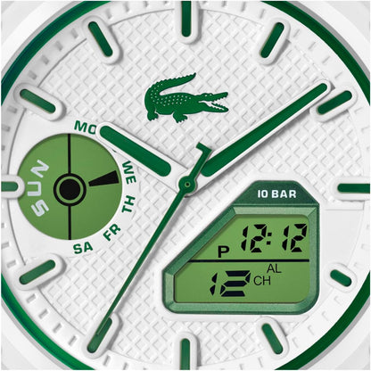 HOTLacoste LC33 Men’s Analog-Digital Quartz Watch - Silicone Strap with Crocodile Texture, TR90 Octagonal Case, Alarm, Chronograph and Calendar -Bold, Sporty Timepiece